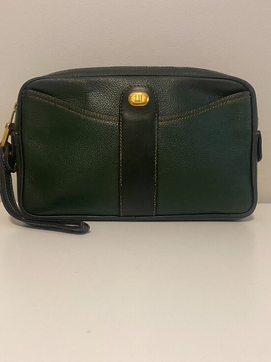 Dunhill Handbags - Dunhill Green Leather Clutch Bag Vintage Zip Top Organizer Travel Pouch/Wrislet